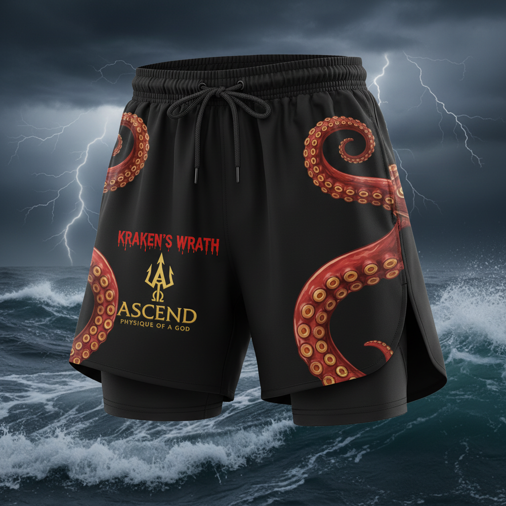 Kraken's Wrath Double Layer Training Shorts with Golden Watermark